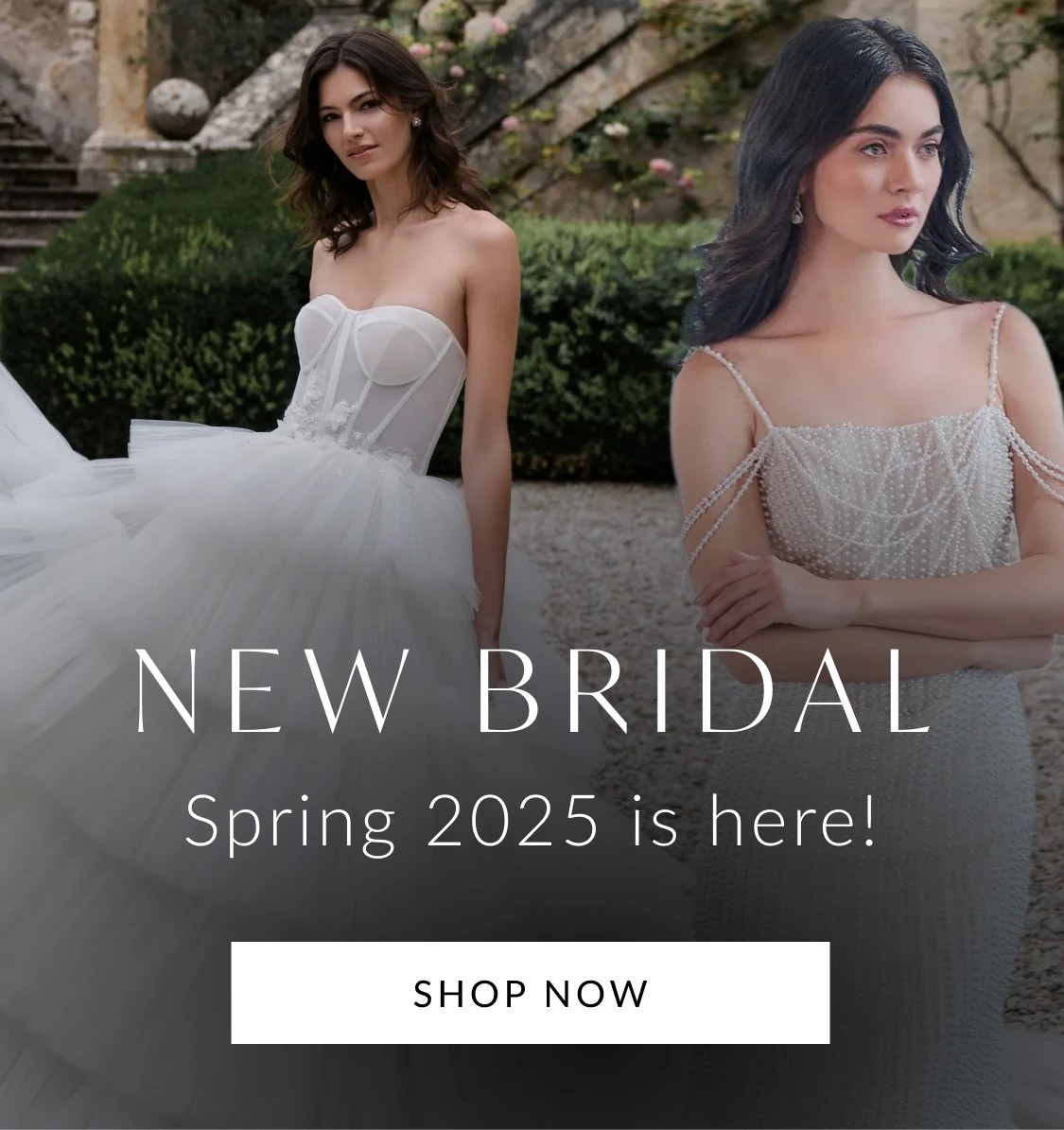 2 models wearing Abella E500 and Christina Wu Brides 15912 gowns, mobile banner